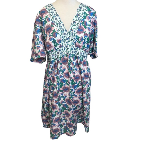 Boden Boho Vneck Floral Blue Purple Terrance Bud Dress Size 20/22 L - Picture 12 of 14